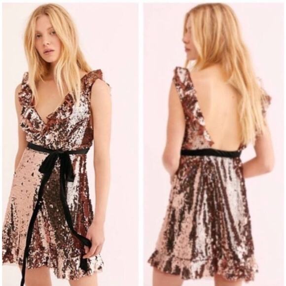 Free People Mini Siren Bronze Sequin Dress - 4 - Picture 1 of 8